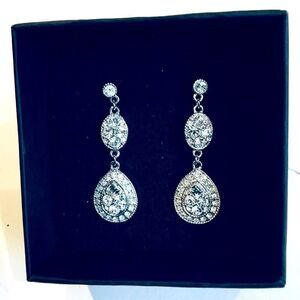 GIVENCHY PAVE SILVER TONE LINEAR TEARDROP EARRINGS